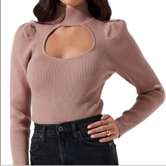 NEW ASTR the Label - Ribbed Thong Bodysuit w/ Cutout & Long Sleeves Size Small - Picture 5 of 7